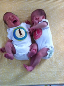 Evan and Lauren celebrating their 1 month birthday! Evan must be hungry here :)